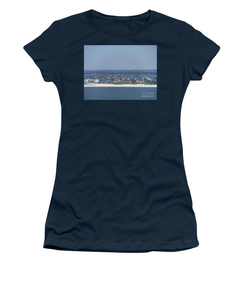 St. Petersburgh Fl Beach From The Sky Women's T-Shirt featuring the photograph St. Petersburgh Fl. Beach From The Sky by Barbra Telfer