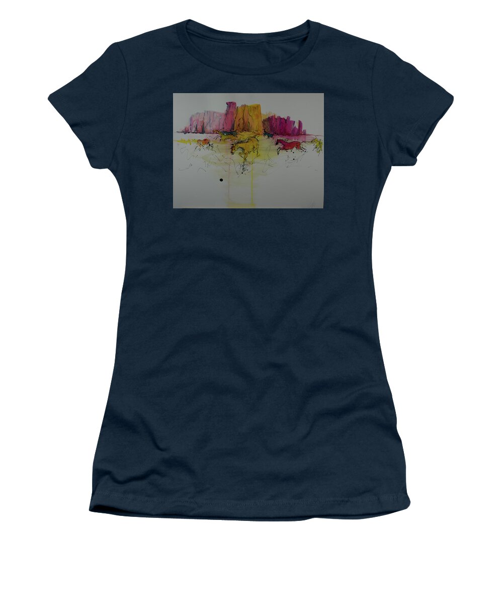 Painting Women's T-Shirt featuring the painting Stampede Mesa by Elizabeth Parashis
