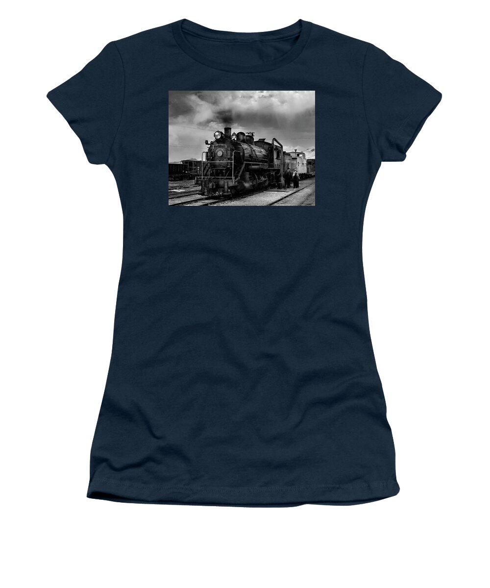 America Women's T-Shirt featuring the photograph Steam Locomotive in Black and White 1 by James Sage