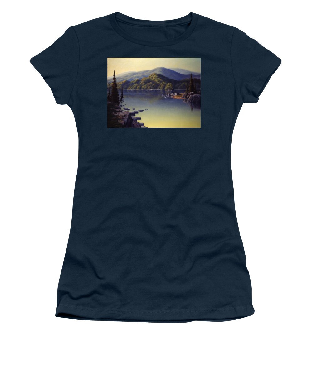 Landscape Women's T-Shirt featuring the painting Stepping Stones by Rick Hansen