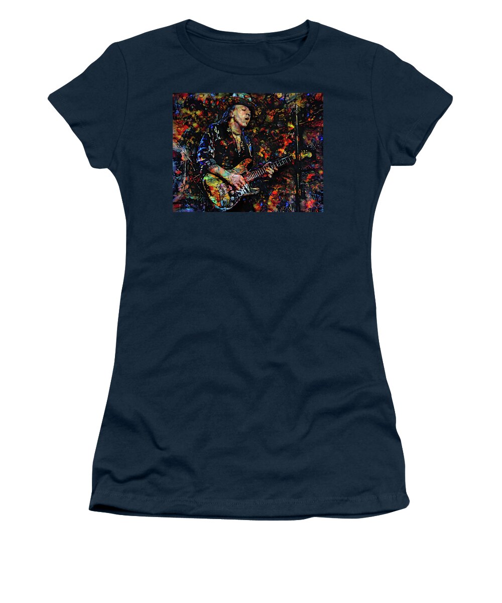 Stevie Ray Vaughan Women's T-Shirt featuring the mixed media Stevie Ray Vaughan by Mal Bray