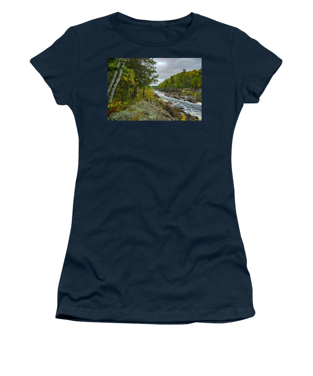 Water Women's T-Shirt featuring the photograph Storm Clouds at Jay Cooke by Susan Rydberg
