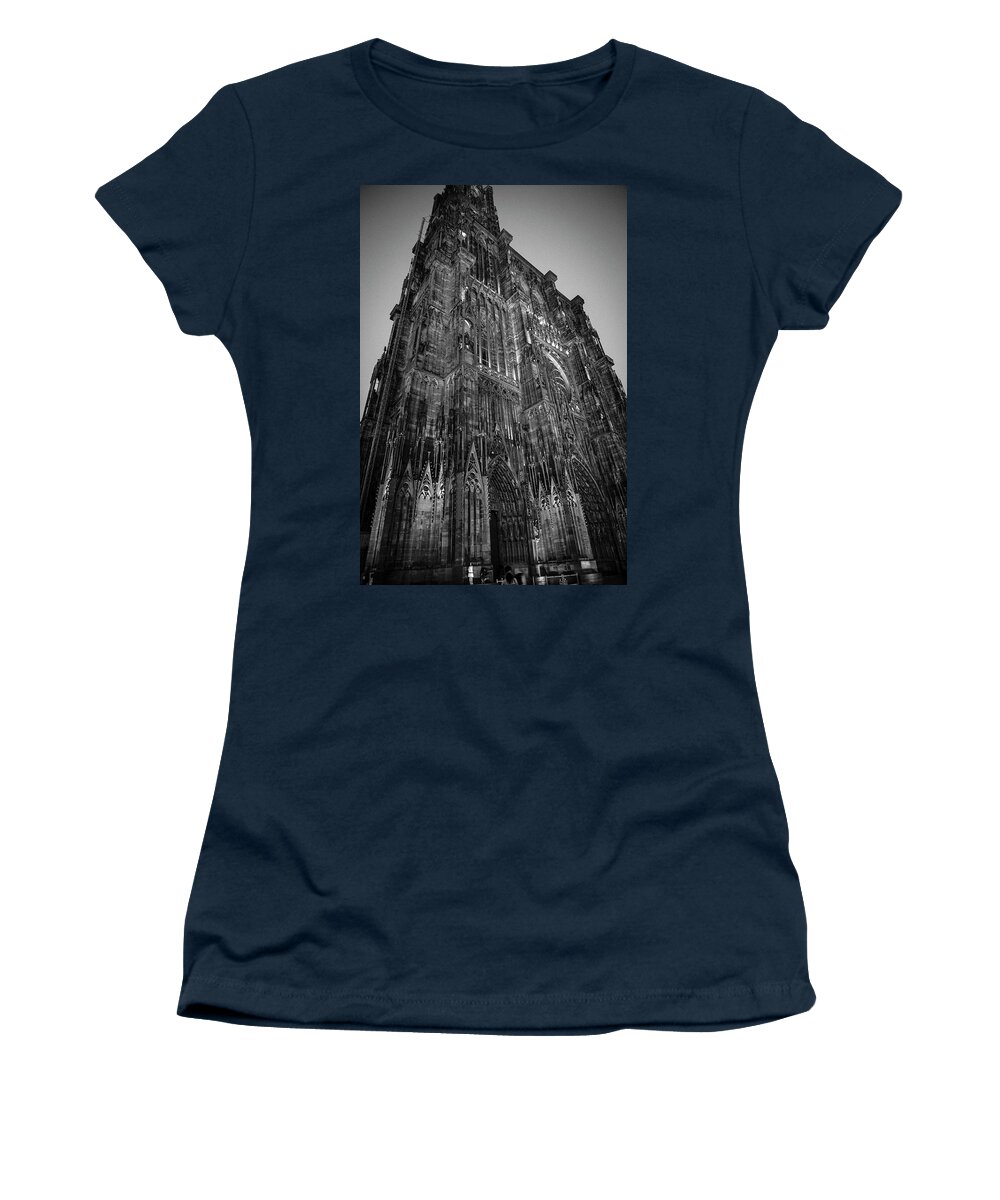 Strasbourg Women's T-Shirt featuring the photograph Strasbourg Cathedral's west facade BW by RicardMN Photography