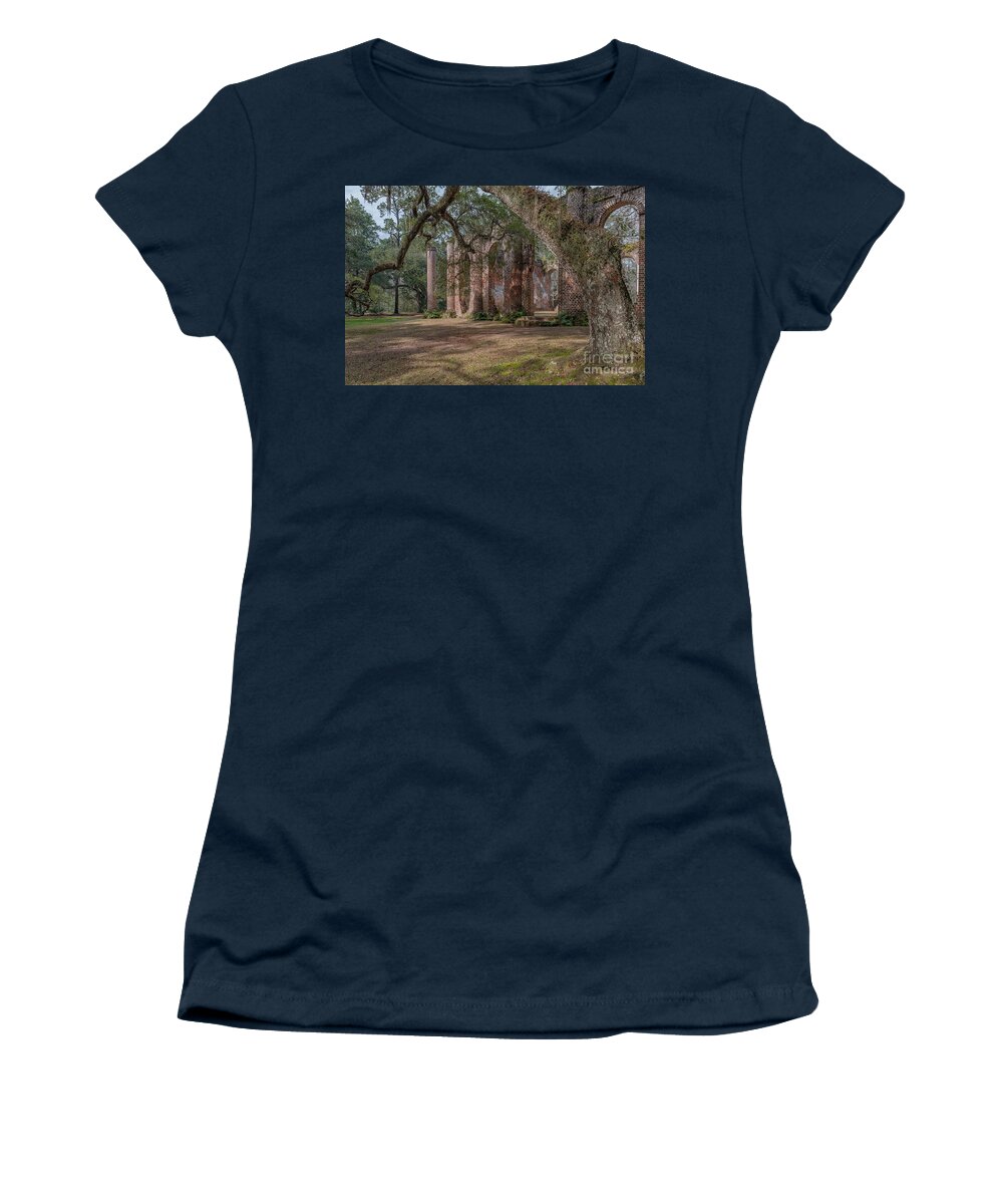Old Sheldon Church Ruins Women's T-Shirt featuring the photograph Stretching of Time - Old Sheldon Church Ruins by Dale Powell