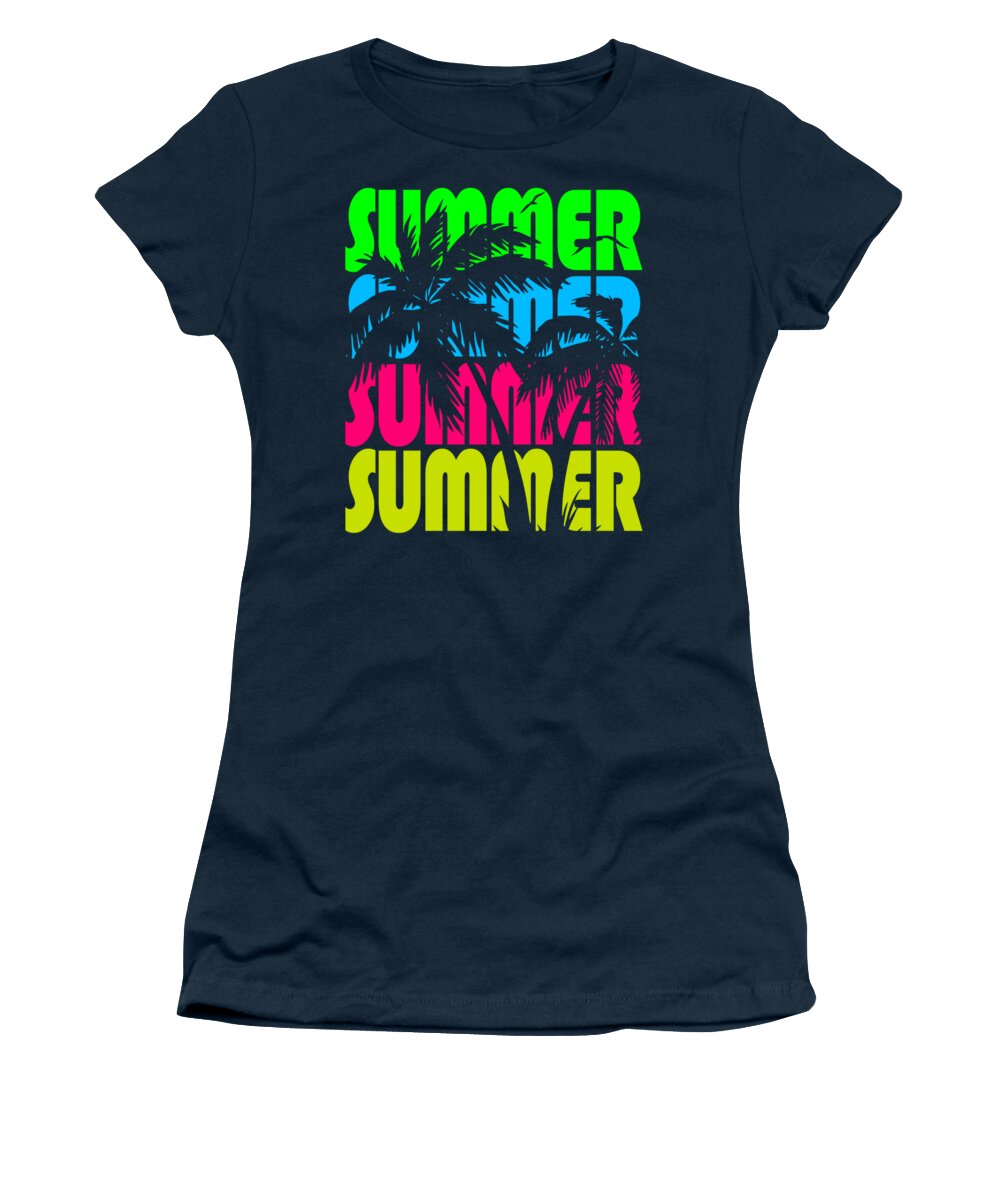 Sunset Women's T-Shirt featuring the digital art Summer Palm Trees by Filip Schpindel