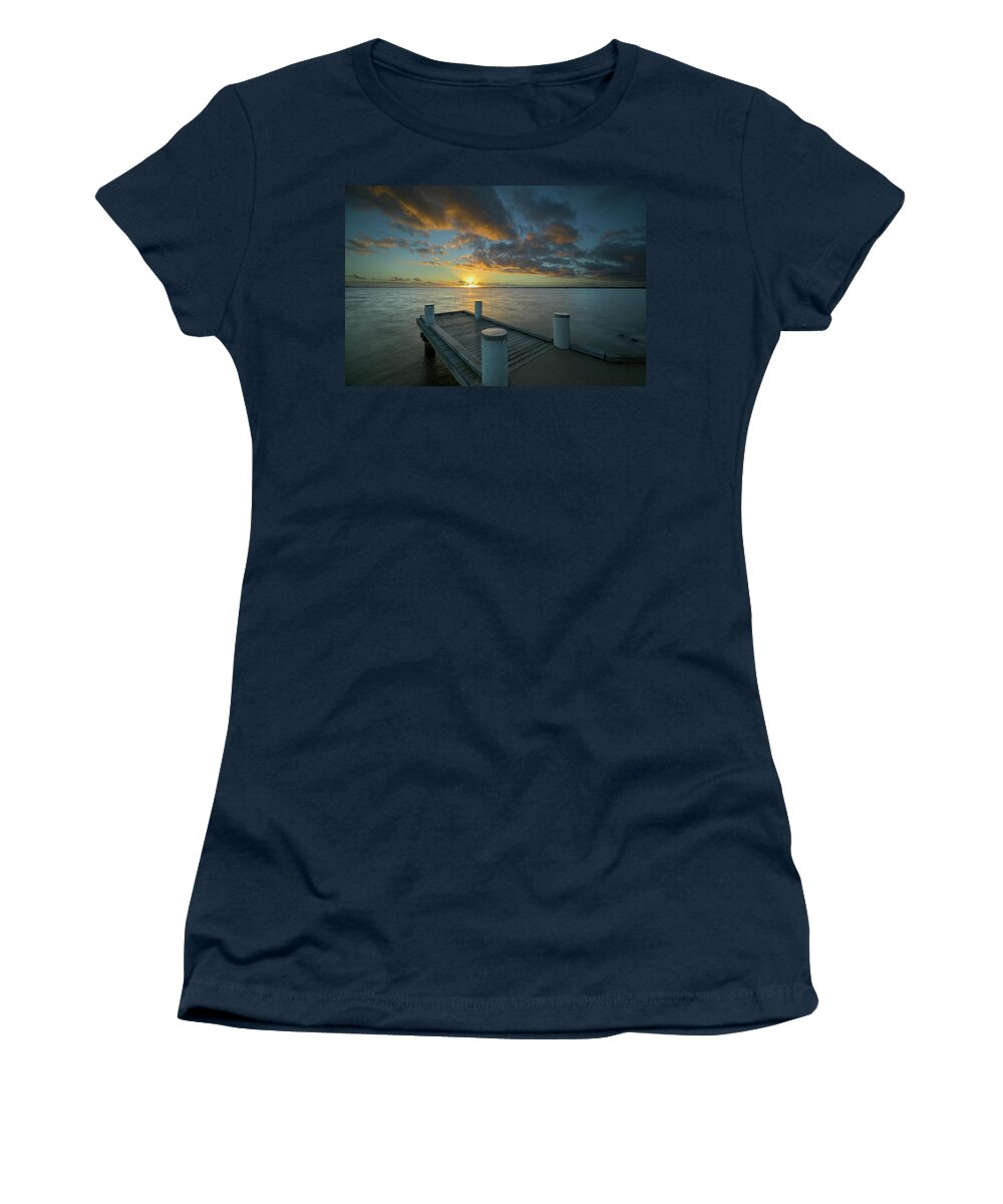 Jetty Women's T-Shirt featuring the photograph Sunrise from the Boreen Point Jetty by Nicolas Lombard