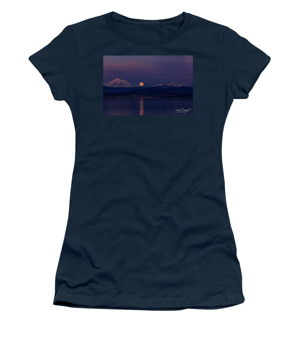 Moon Women's T-Shirt featuring the photograph Supermoon Rising above Bellingham by Mark Joseph