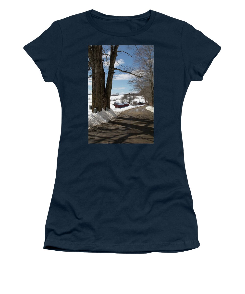 Winter At Woodstock Women's T-Shirt featuring the photograph Take a Ride down to the Jenne Farm by Jeff Folger