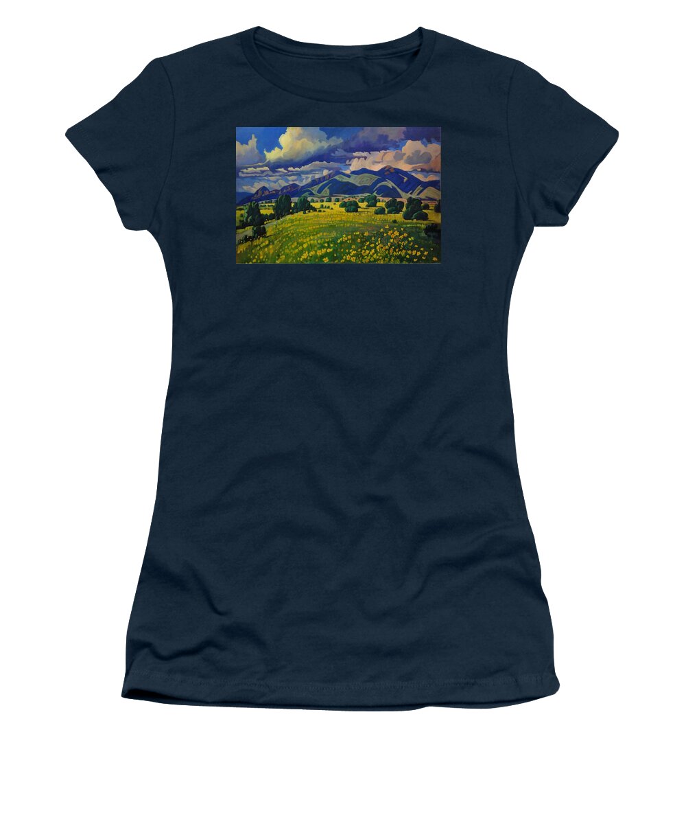Taos Women's T-Shirt featuring the painting Taos Yellow Flowers by Art West