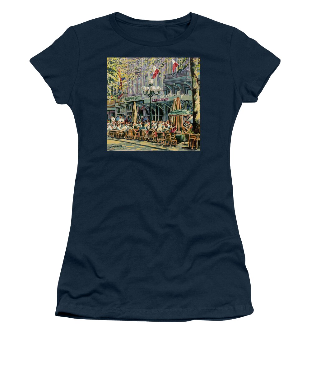 Vrijthof Women's T-Shirt featuring the painting Terrace at the Vrijthof in Maastricht by Nop Briex
