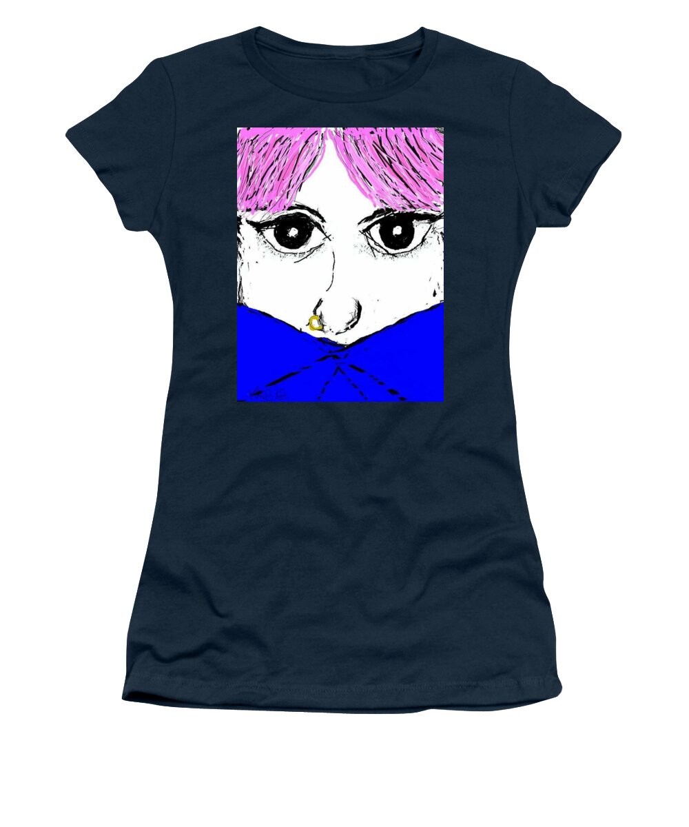Girl Women's T-Shirt featuring the drawing The Blue Blanket by Kathy Barney