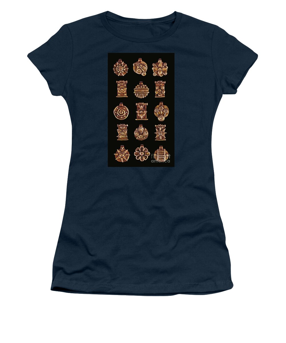Polymer Clay Women's T-Shirt featuring the jewelry The Exalted Beauty Copper Medallion Collection. Display 1 by Amy E Fraser