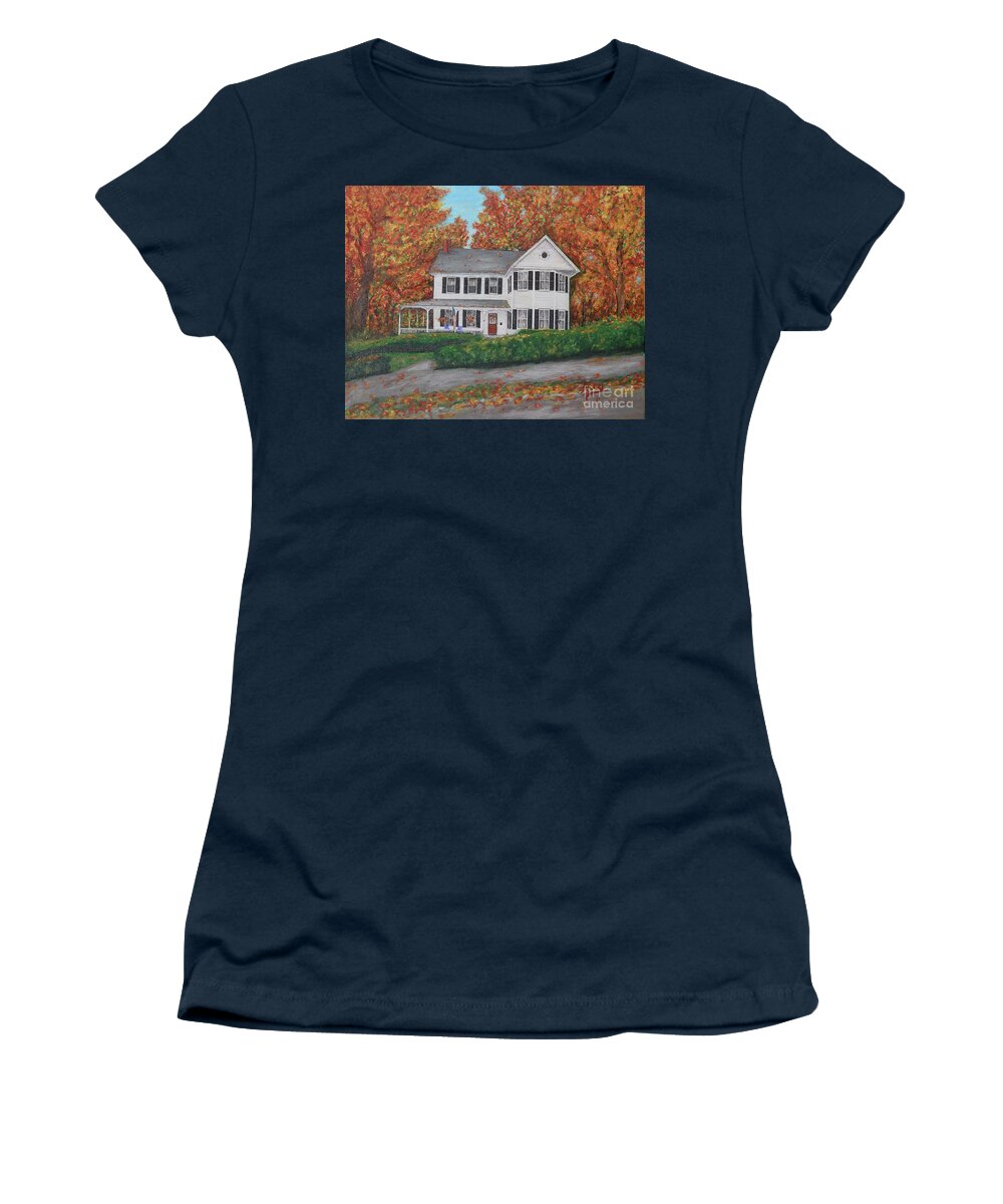 House Women's T-Shirt featuring the painting The H-A House in Autumn by Aicy Karbstein