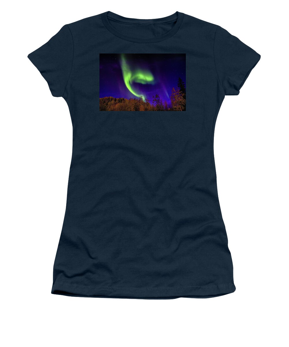 Northernlights Women's T-Shirt featuring the photograph The Northern Lights Alaska by Michael W Rogers