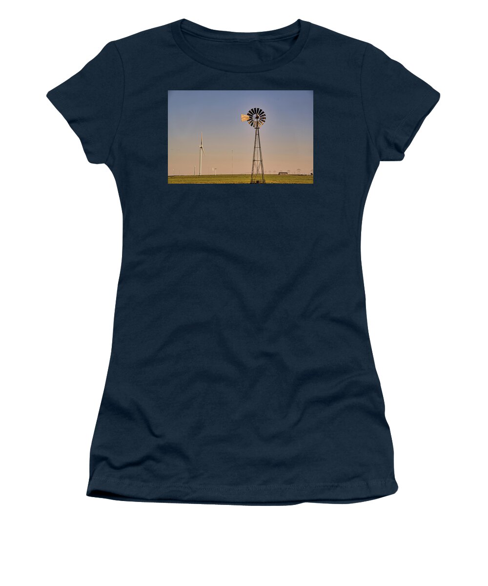 Texas Women's T-Shirt featuring the photograph The Old and The New #windmills by Andrea Anderegg