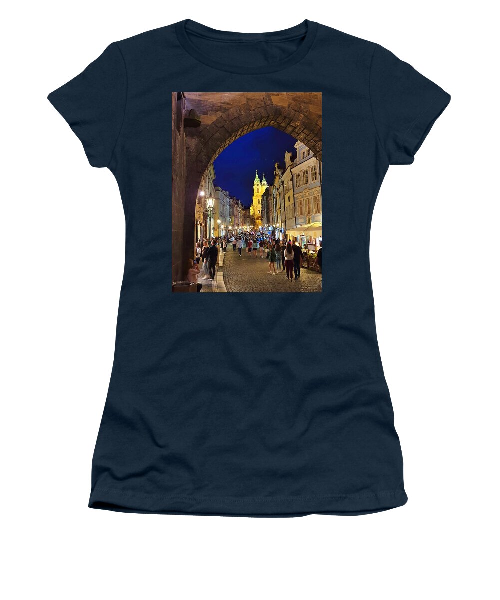 Cityscape Women's T-Shirt featuring the photograph The Old Streets of Prague by Andrea Whitaker
