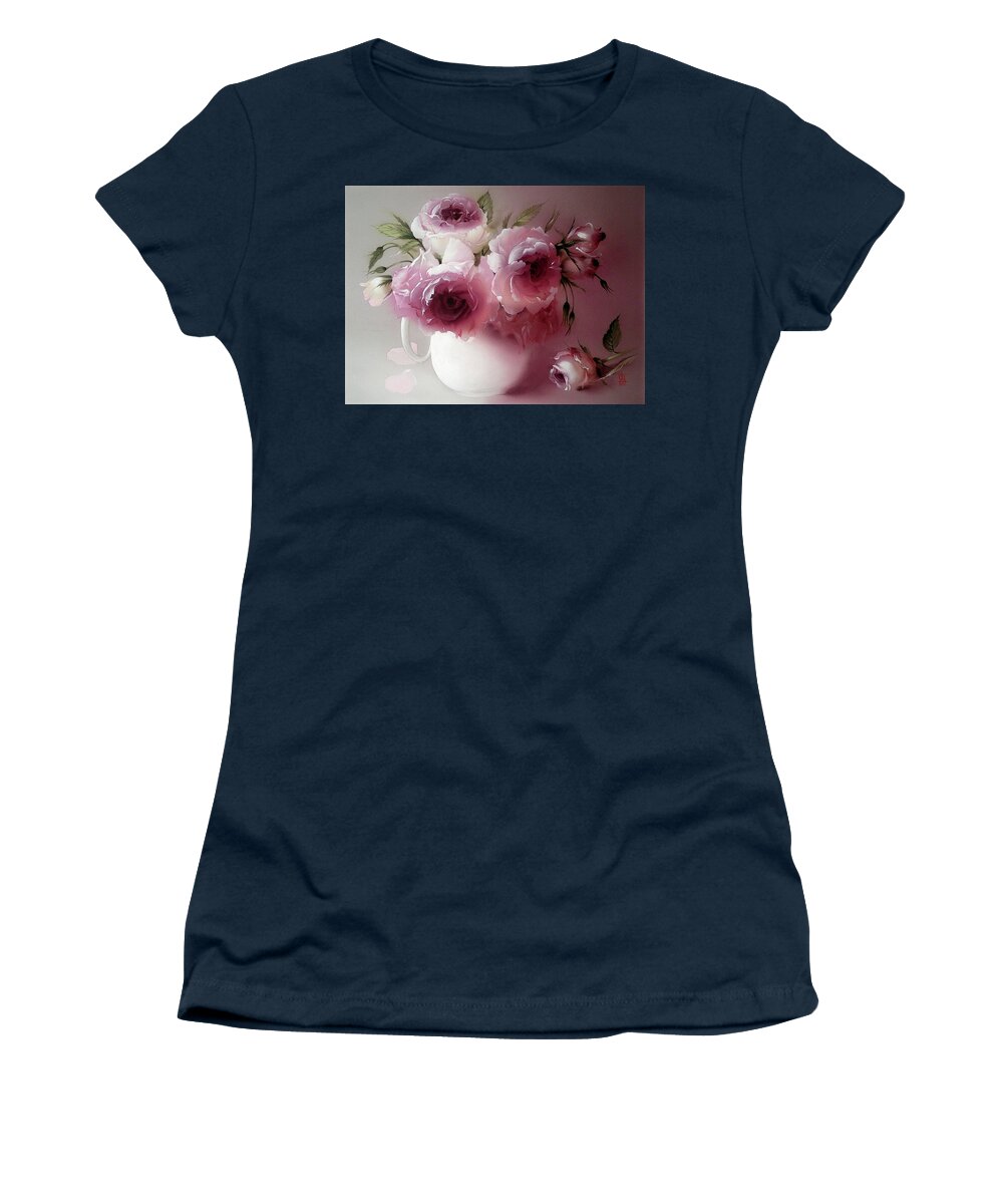 Russian Artists New Wave Women's T-Shirt featuring the painting The Tender Fragrance of Roses by Alina Oseeva
