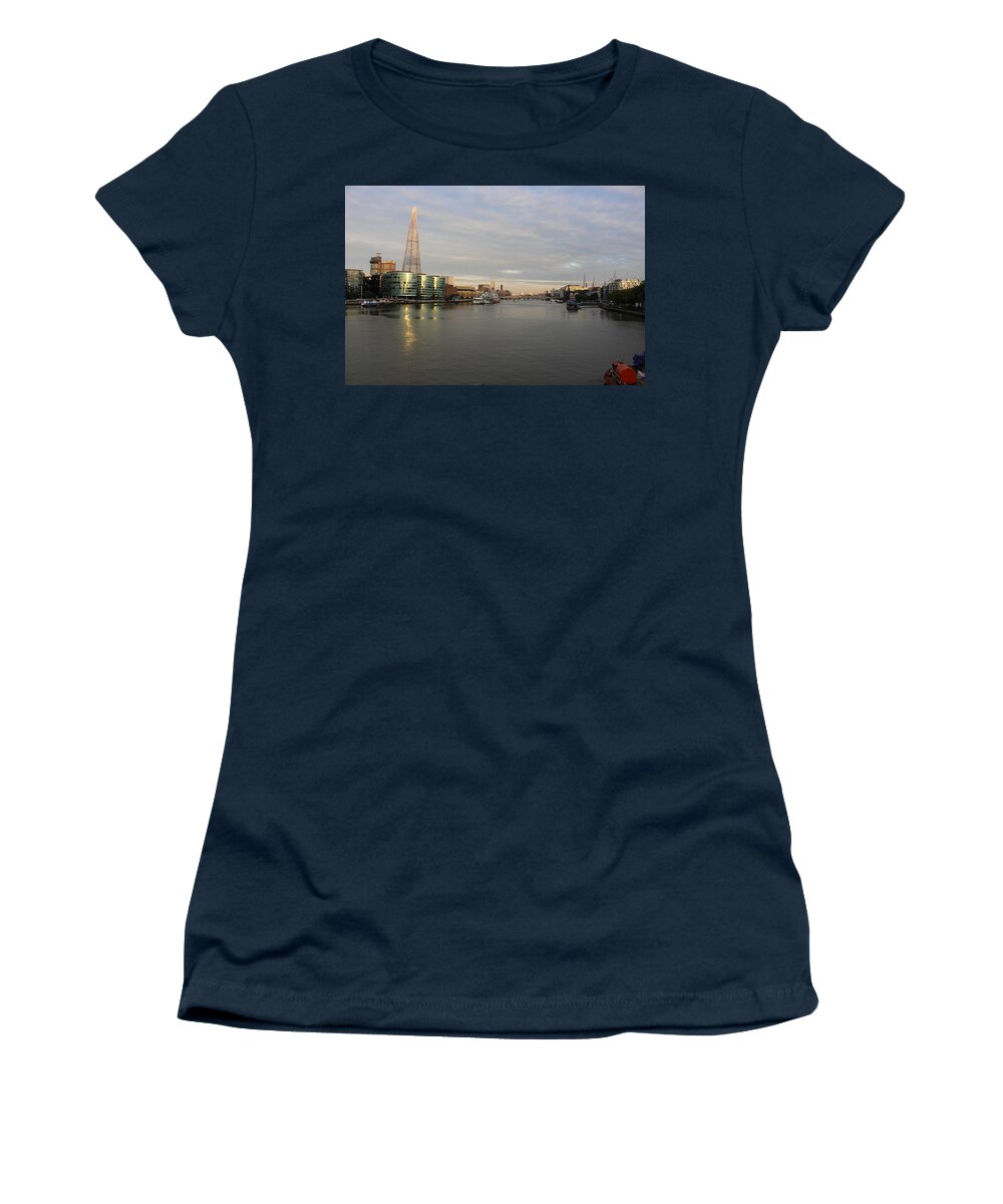 River Women's T-Shirt featuring the photograph The Thames and Shard at Night by Laura Smith