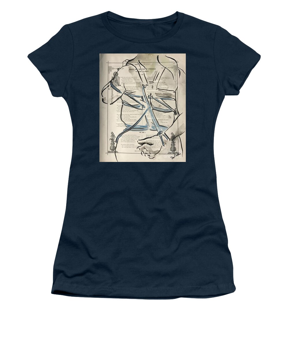Sumi Ink Women's T-Shirt featuring the drawing Theres But One Pair of Stockings by M Bellavia
