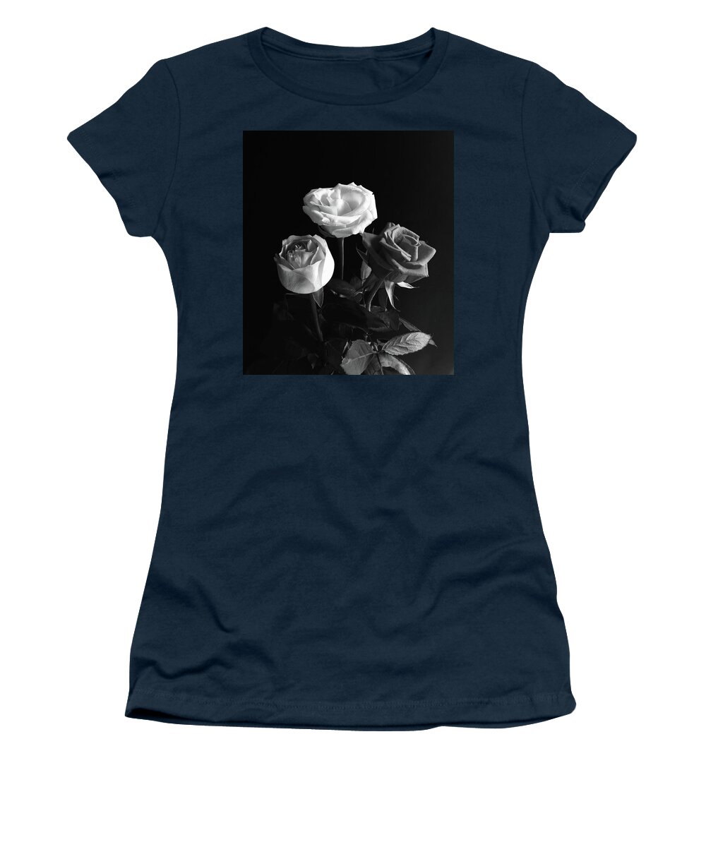 Three Roses Women's T-Shirt featuring the photograph Three Roses Monochrome by Jeff Townsend
