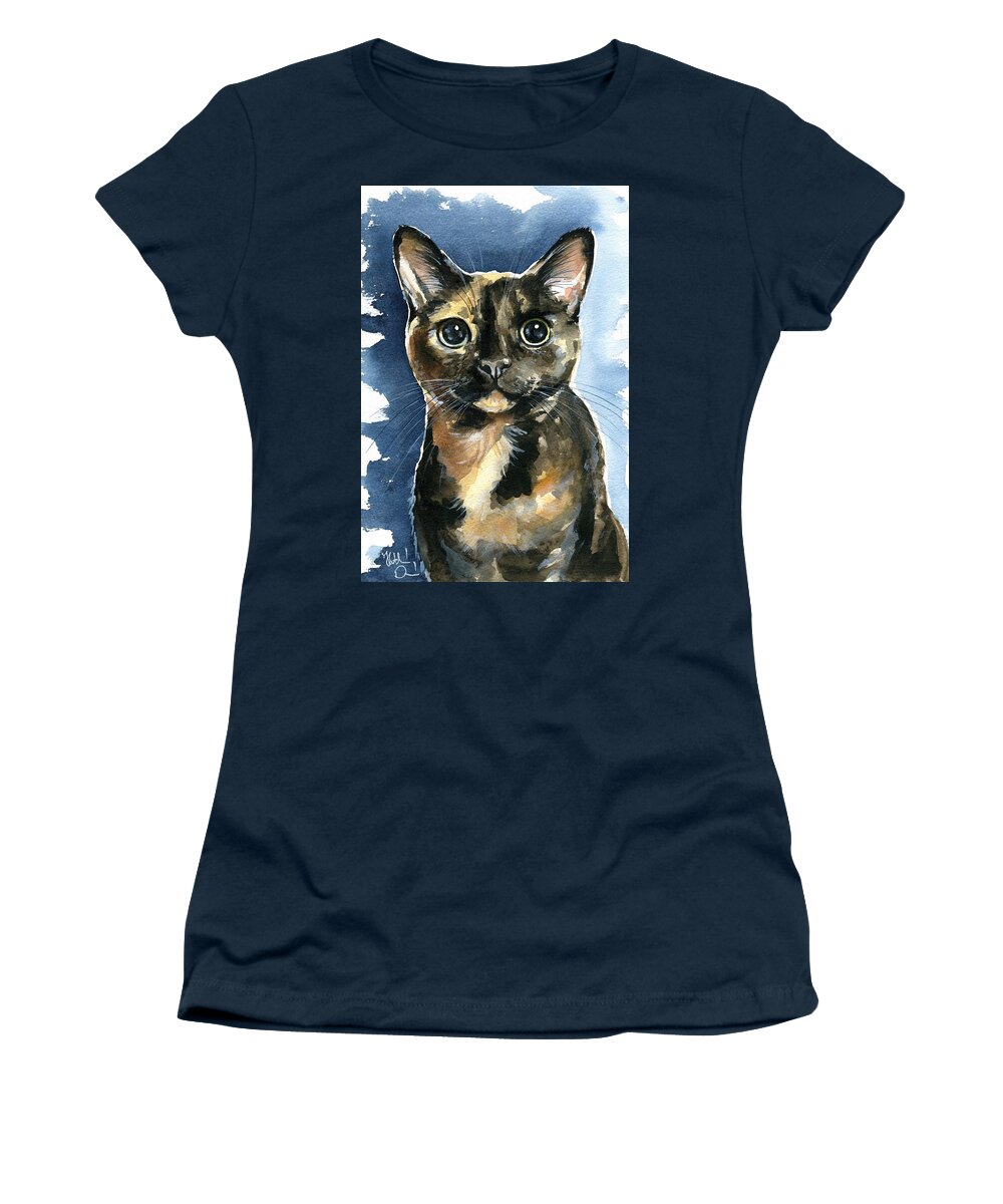 Cat Women's T-Shirt featuring the painting Tiffany Tortoiseshell Cat Painting by Dora Hathazi Mendes