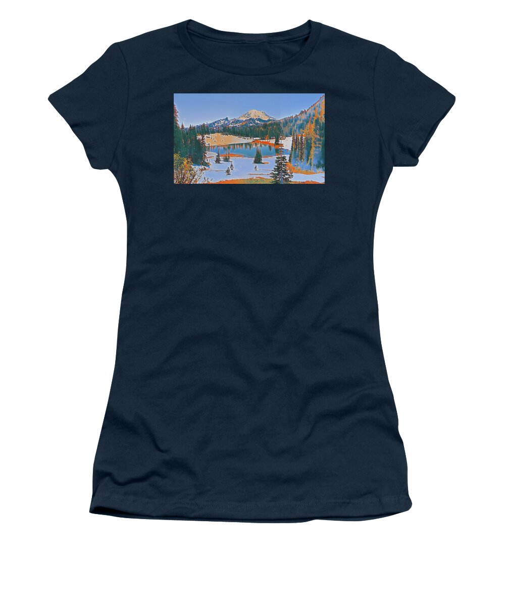 Mt. Rainier Women's T-Shirt featuring the digital art Tipsoo Lake by Jerry Cahill
