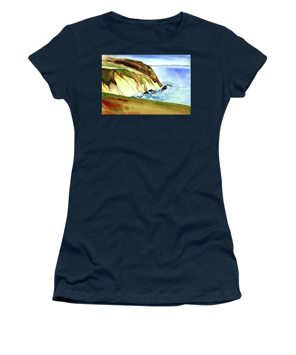 Watercolor Women's T-Shirt featuring the painting Tomales Trail, Point Reyes National Seashore, CA Plein Air by Catherine Twomey