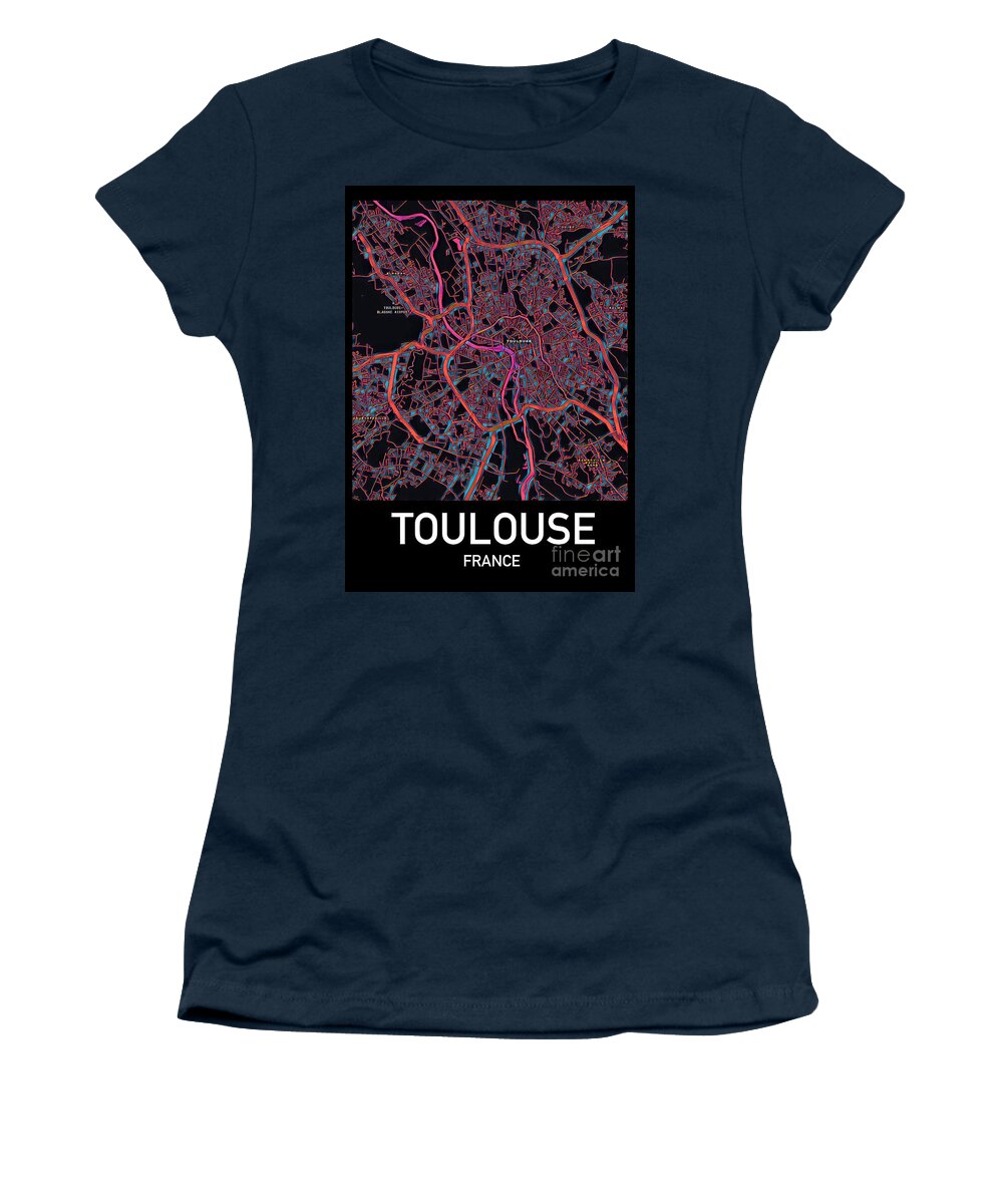 Toulouse Women's T-Shirt featuring the digital art Toulouse City Map by HELGE Art Gallery