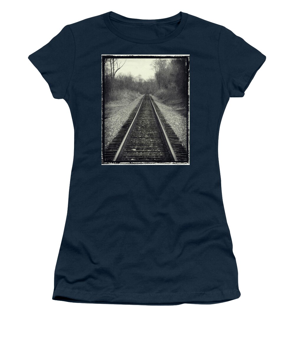 Railroad Trains Women's T-Shirt featuring the photograph Tracks To Somewhere by M Three Photos