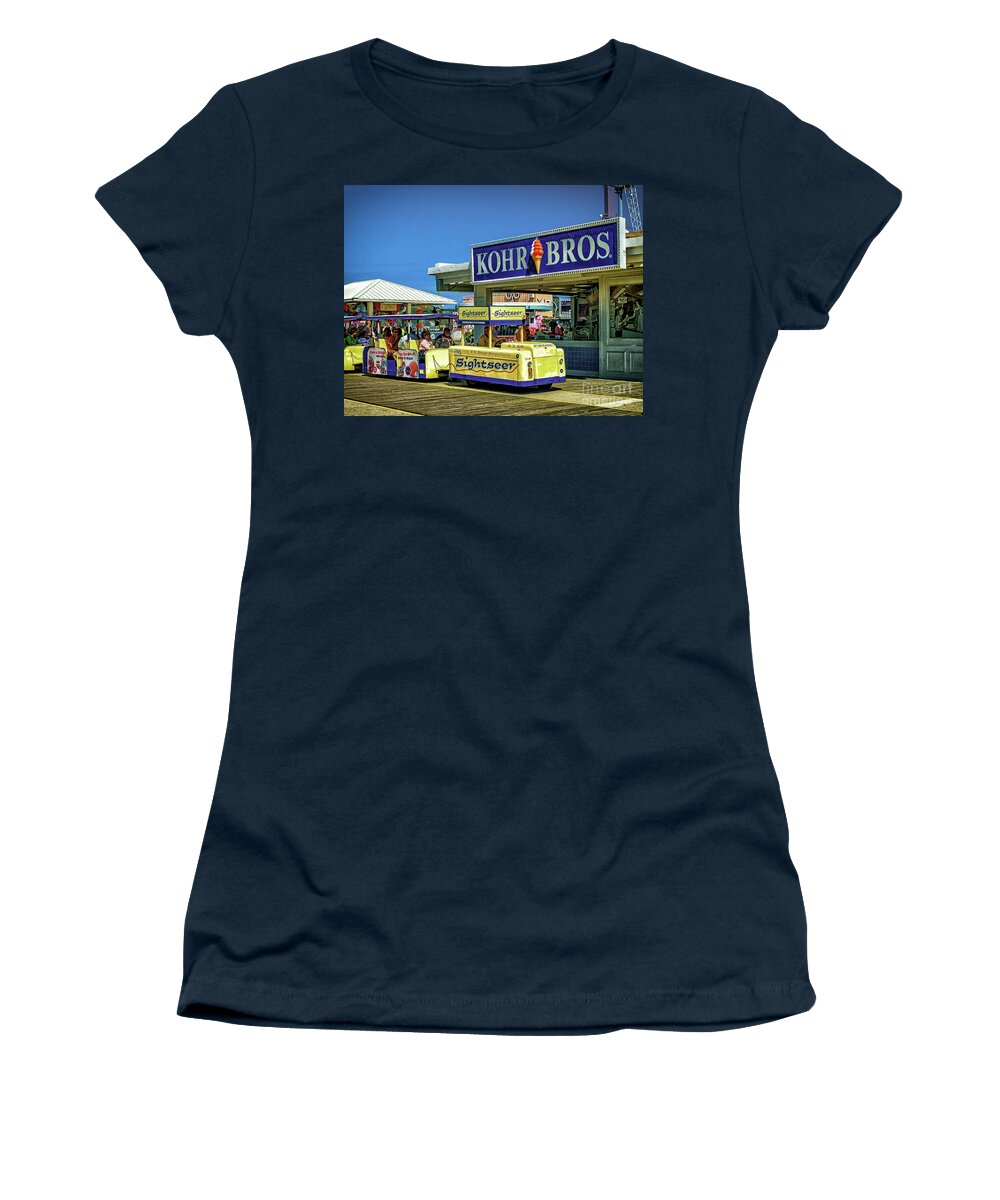 Boardwalk New Jersey Women's T-Shirt featuring the photograph Boardwalk Tram Car by Nick Zelinsky Jr