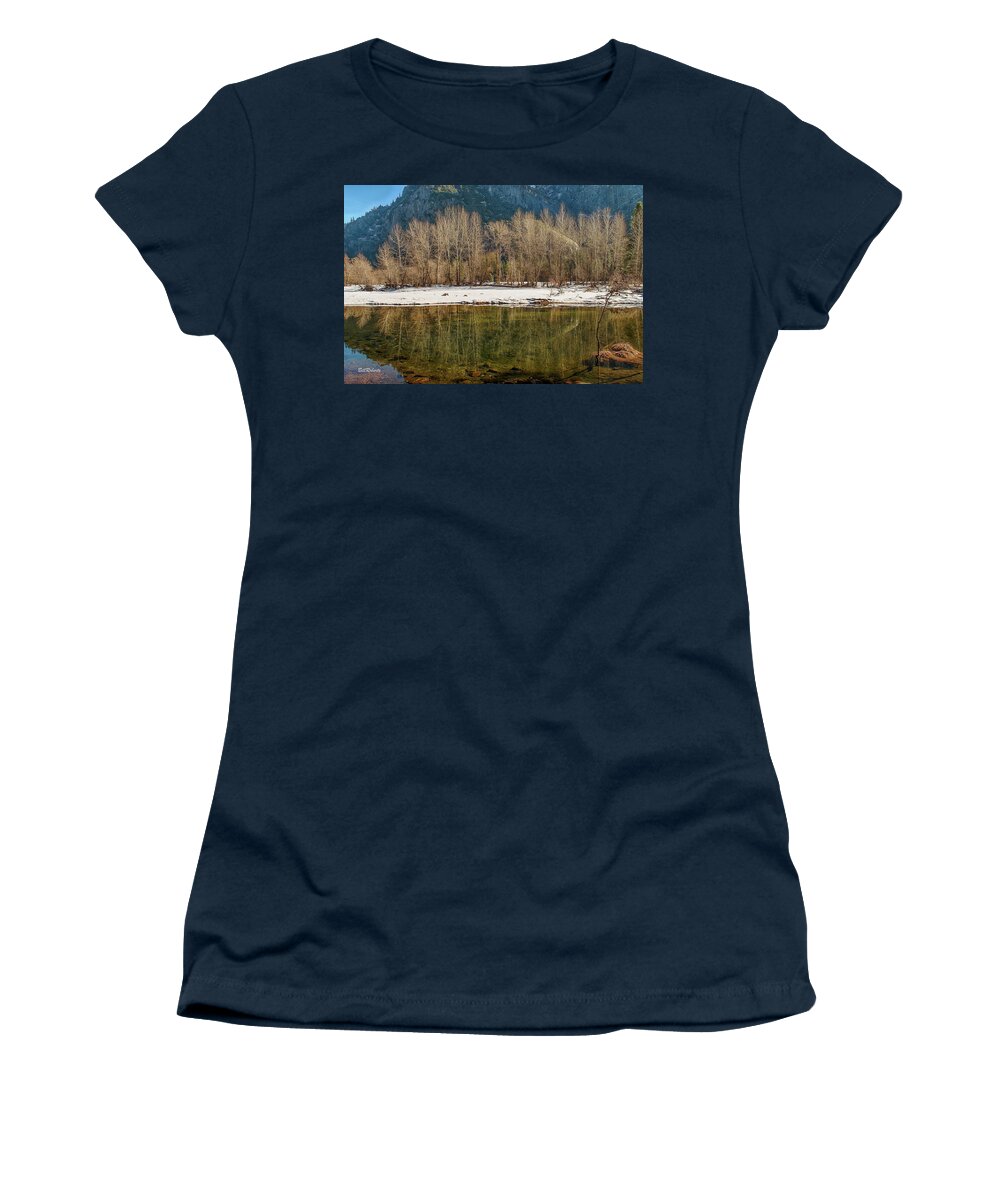 California Landscape Women's T-Shirt featuring the photograph Trees and Merced River by Bill Roberts