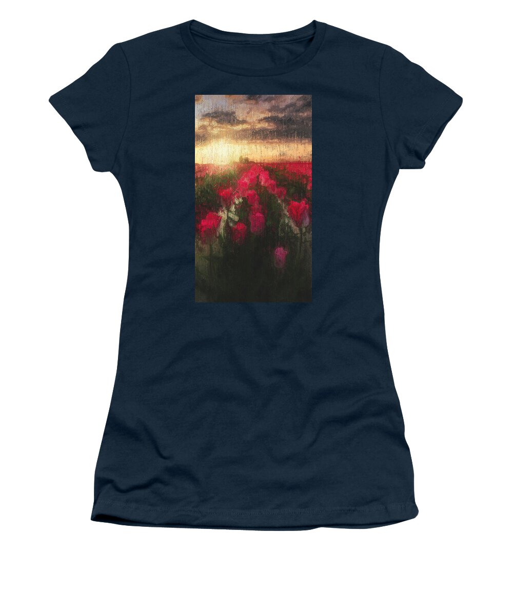 Skagit Valley Women's T-Shirt featuring the painting Tulip Fields - 06 by AM FineArtPrints