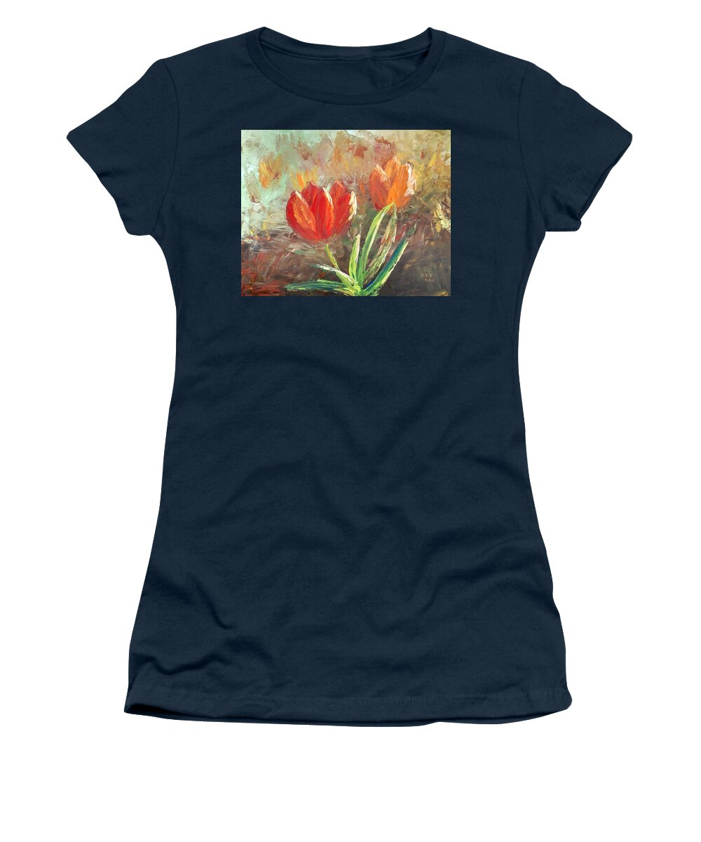 Tulips Women's T-Shirt featuring the painting Tulips by Helian Cornwell