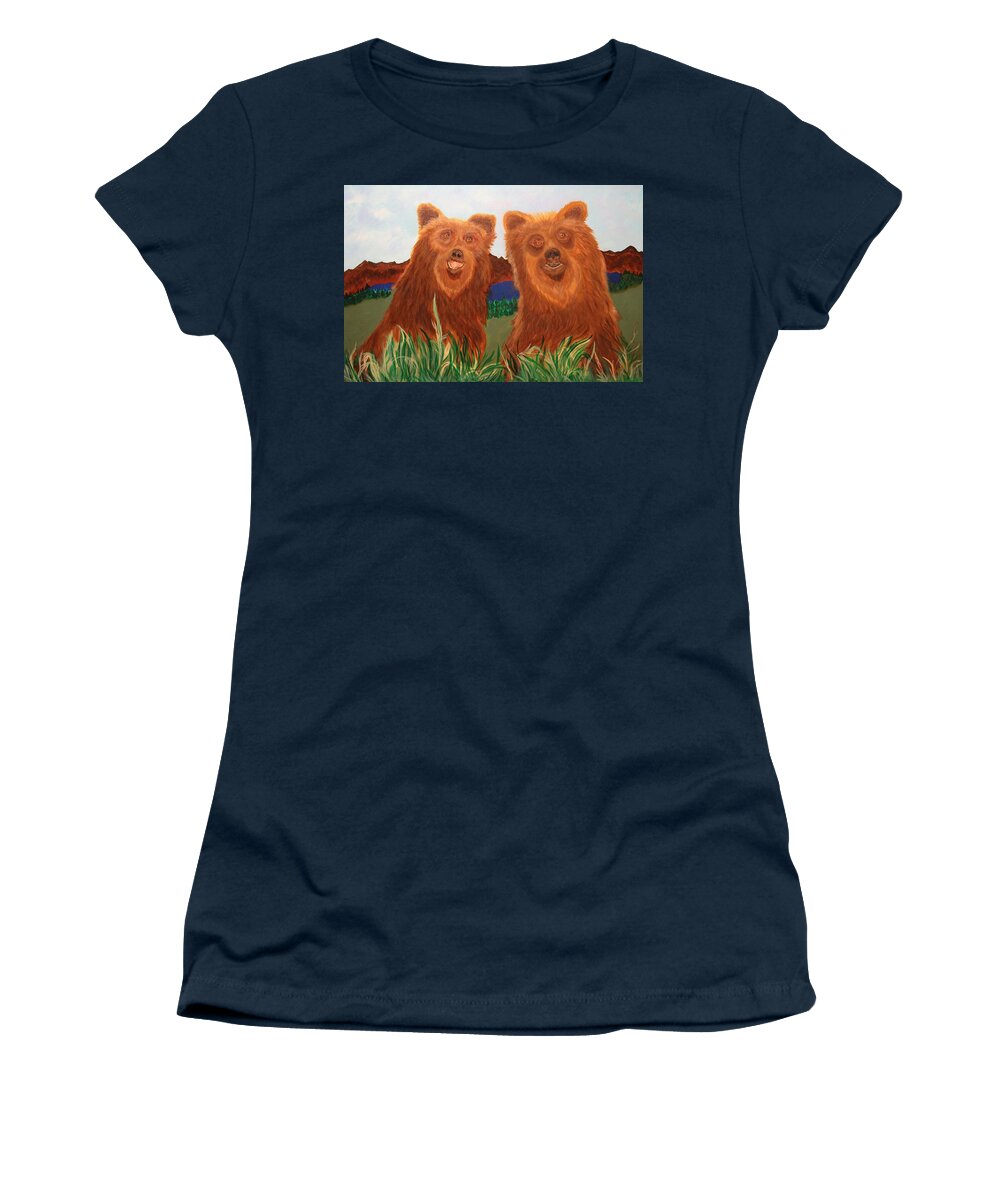 Bears Women's T-Shirt featuring the painting Two Bears in a Meadow by Bill Manson