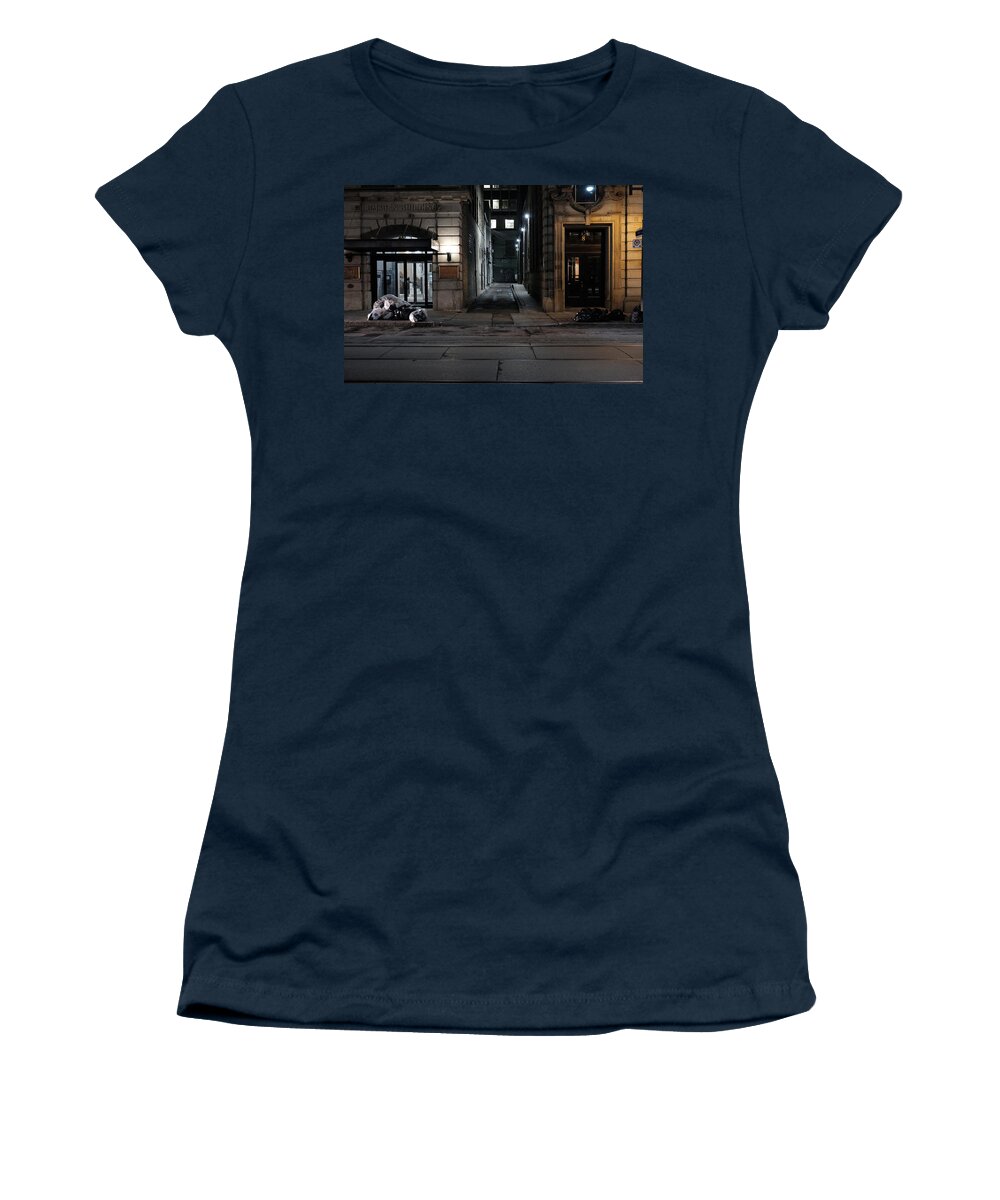  Women's T-Shirt featuring the photograph Two Doors Two Trash Piles by Kreddible Trout