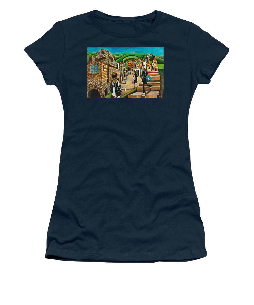 Nature Women's T-Shirt featuring the painting Tzfat The Way I See It by Yom Tov Blumenthal