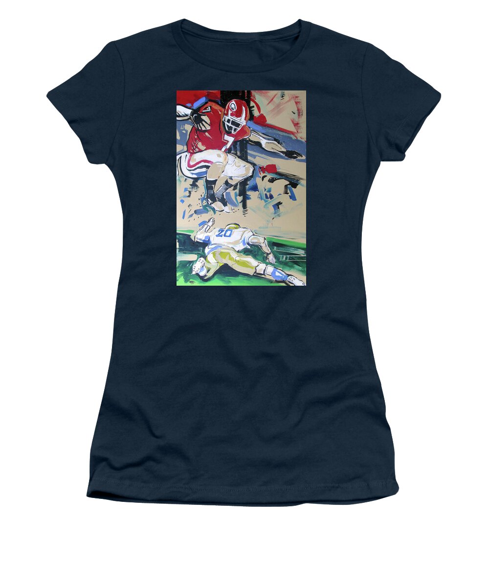 Uga Notre Dame 2019 Women's T-Shirt featuring the painting UGA vs Notre Dame 2019 by John Gholson