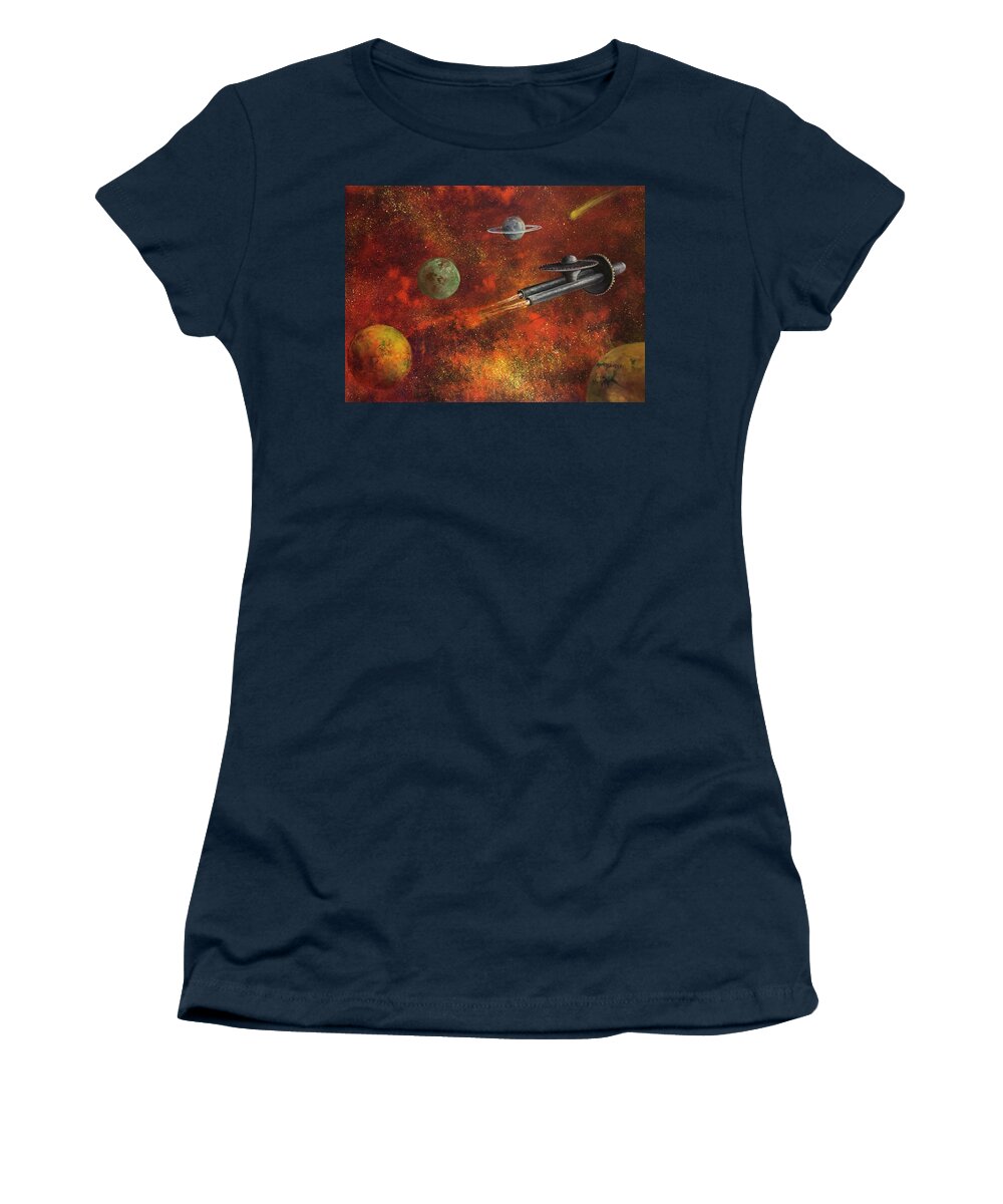 Space Women's T-Shirt featuring the painting Unidentified Flying Object by Rand Burns