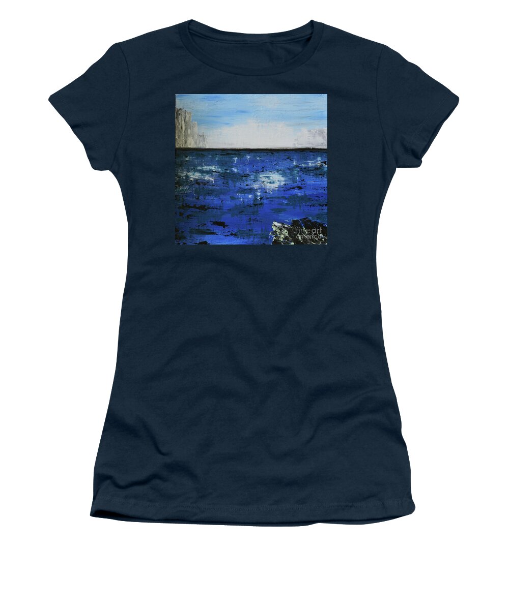 Winter Women's T-Shirt featuring the painting Untitled Winter Seascape by Alys Caviness-Gober