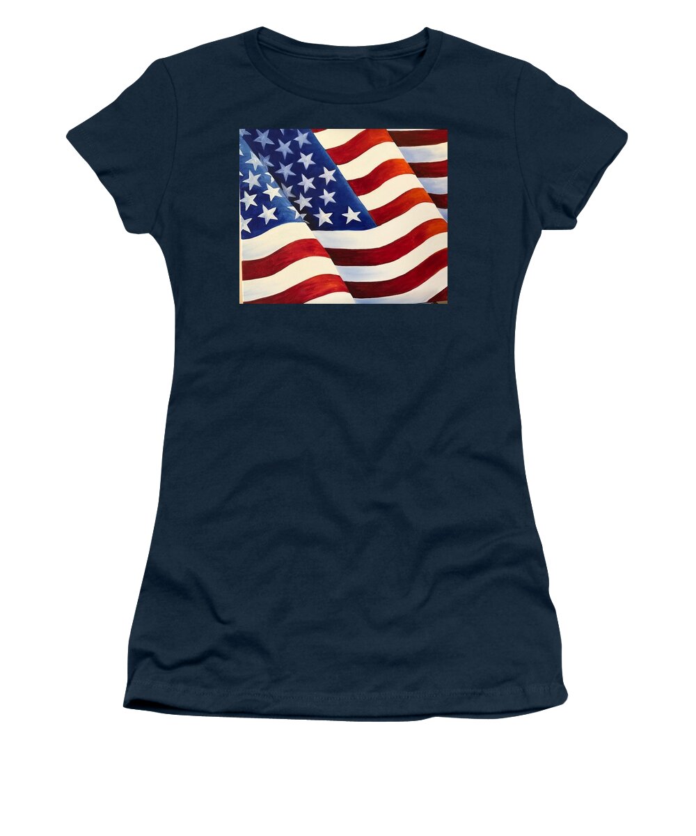 Large Canvas Of The United States Flag; Red Women's T-Shirt featuring the painting USA Flag Study 2 by Michell Givens