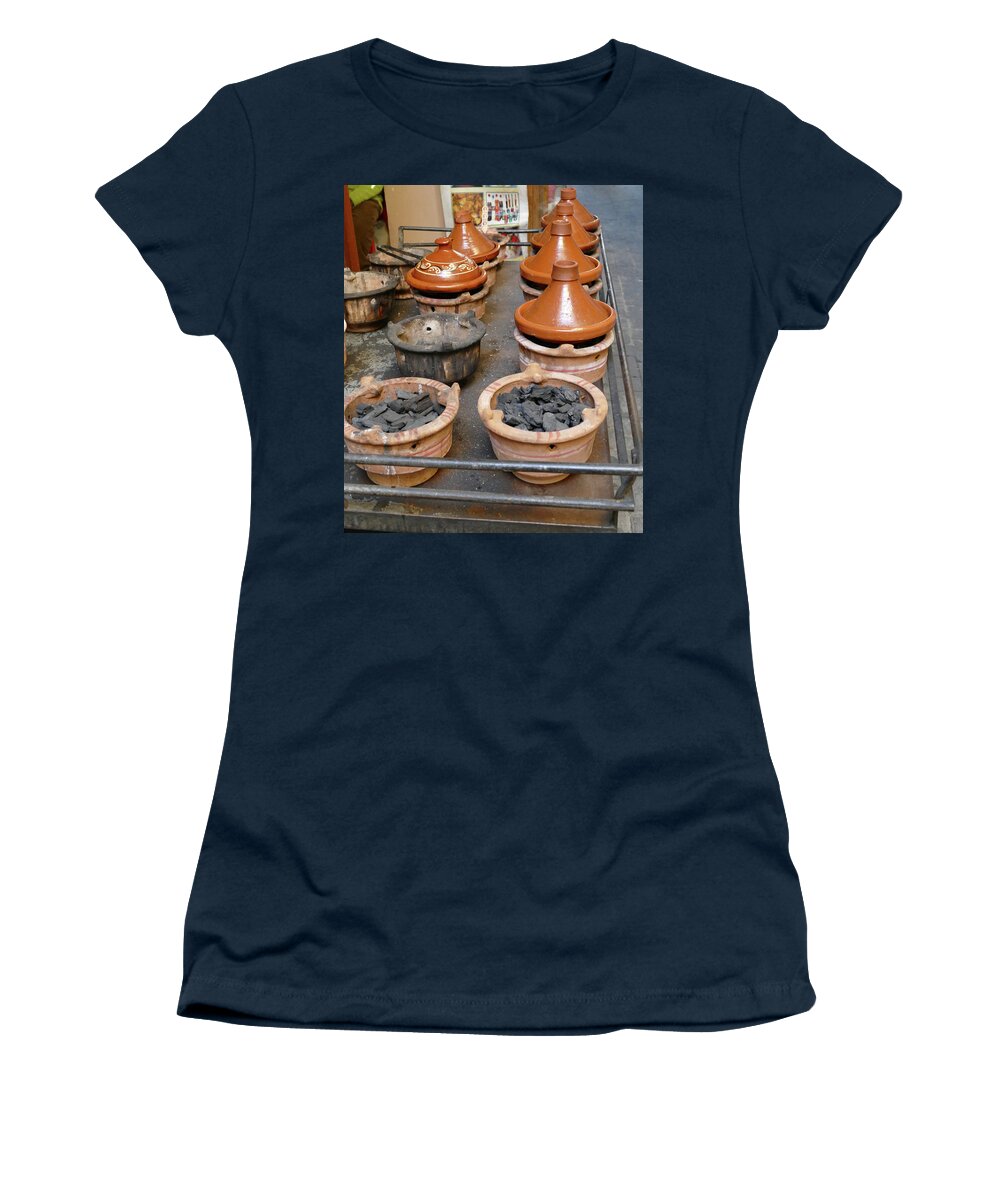 Fes Women's T-Shirt featuring the photograph Vegetables steaming in tagine cooking pots by Steve Estvanik