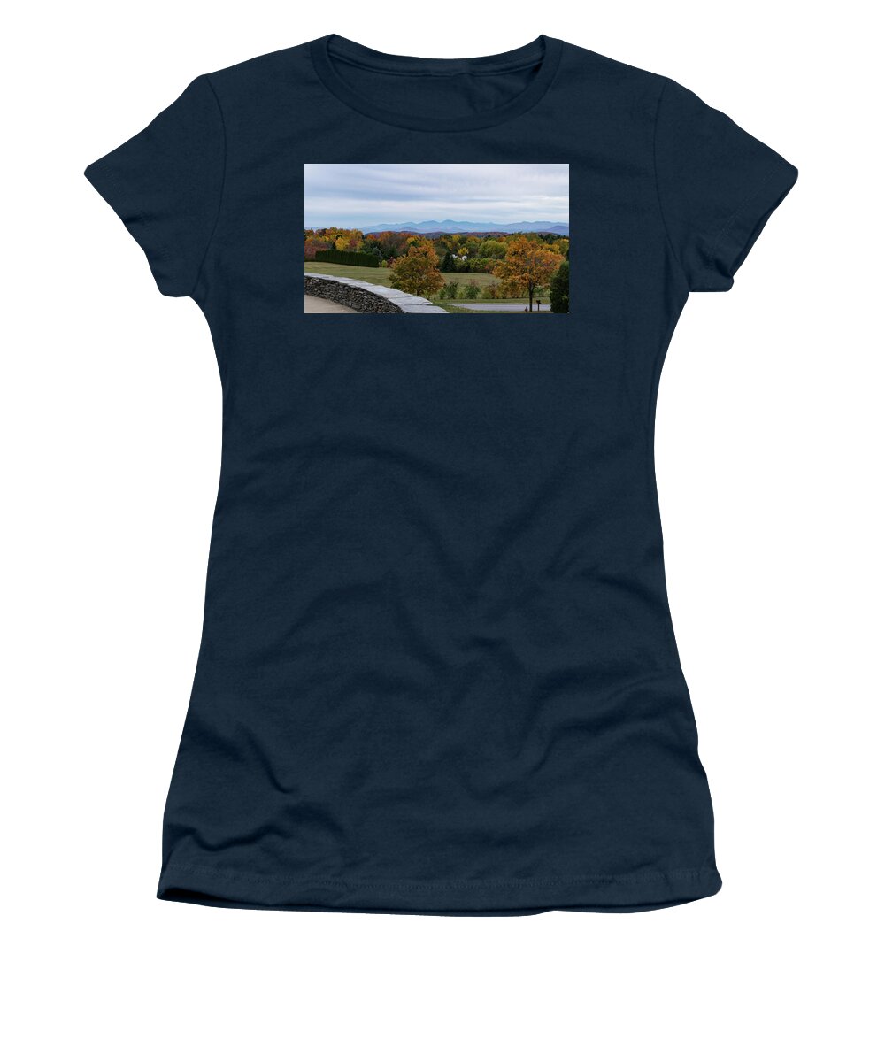 View Women's T-Shirt featuring the photograph Vermont foliage view by Ann Moore