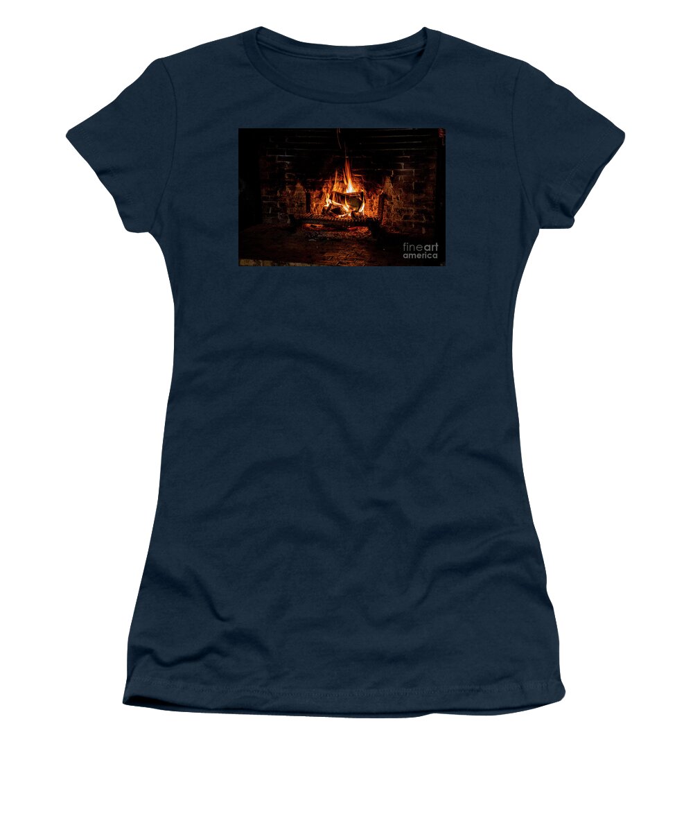 Fire Women's T-Shirt featuring the photograph Warm Hearth by Kathy McClure