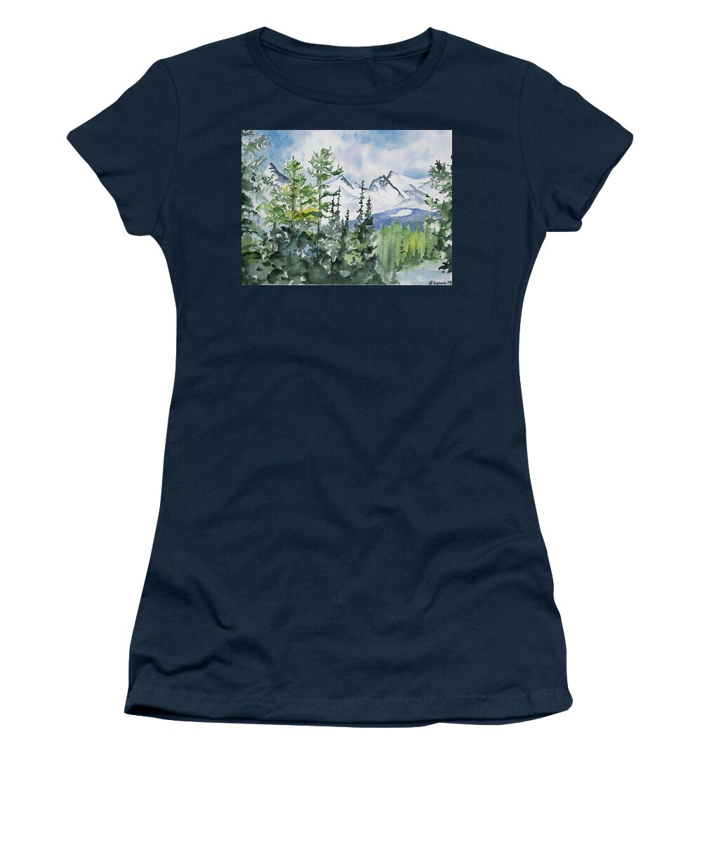 Brainard Lakes Women's T-Shirt featuring the painting Watercolor - Brainard Lakes Winter Landscape by Cascade Colors