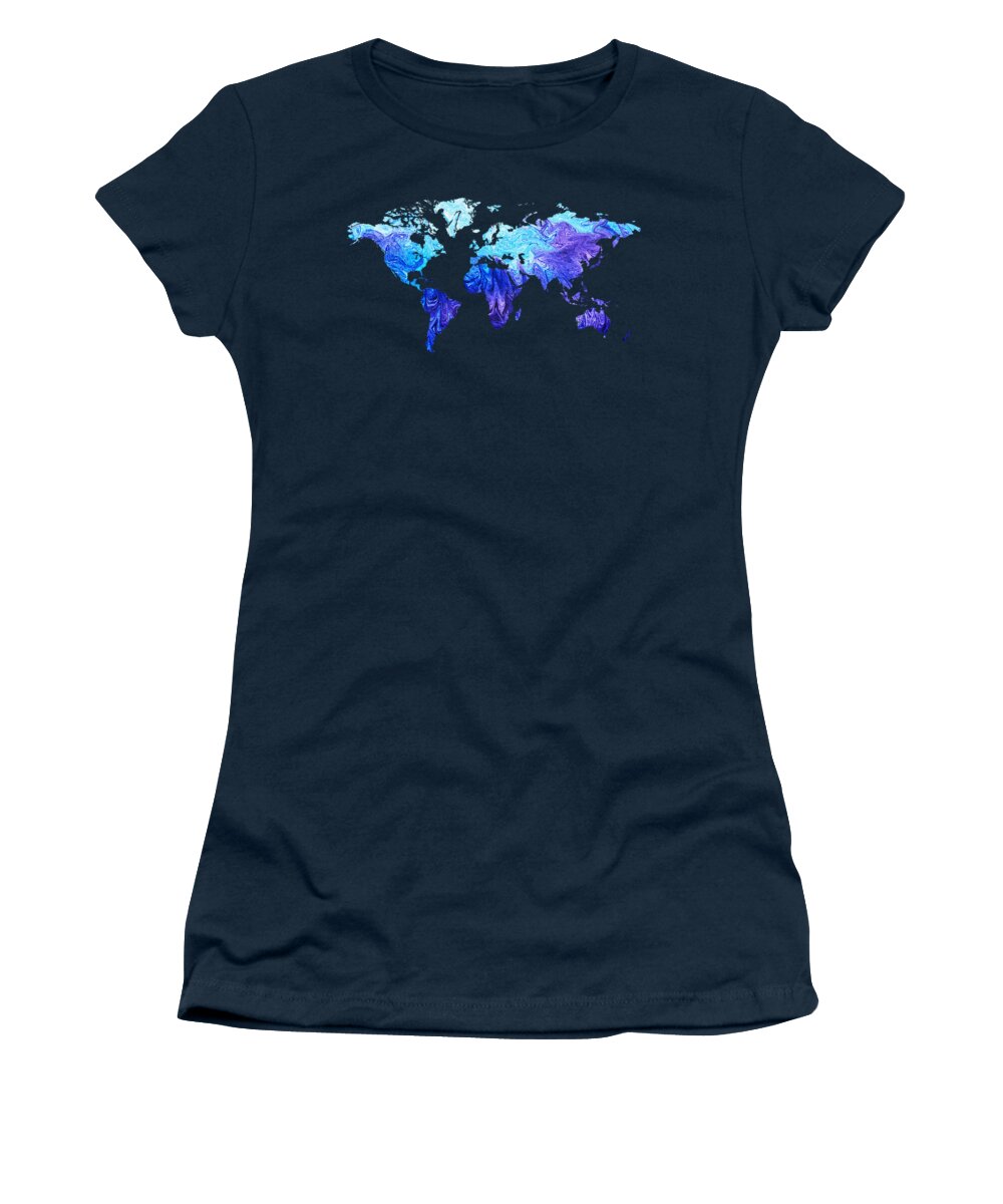 World Map Women's T-Shirt featuring the painting Watercolor Silhouette World Map Colorful PNG XXIII by Irina Sztukowski