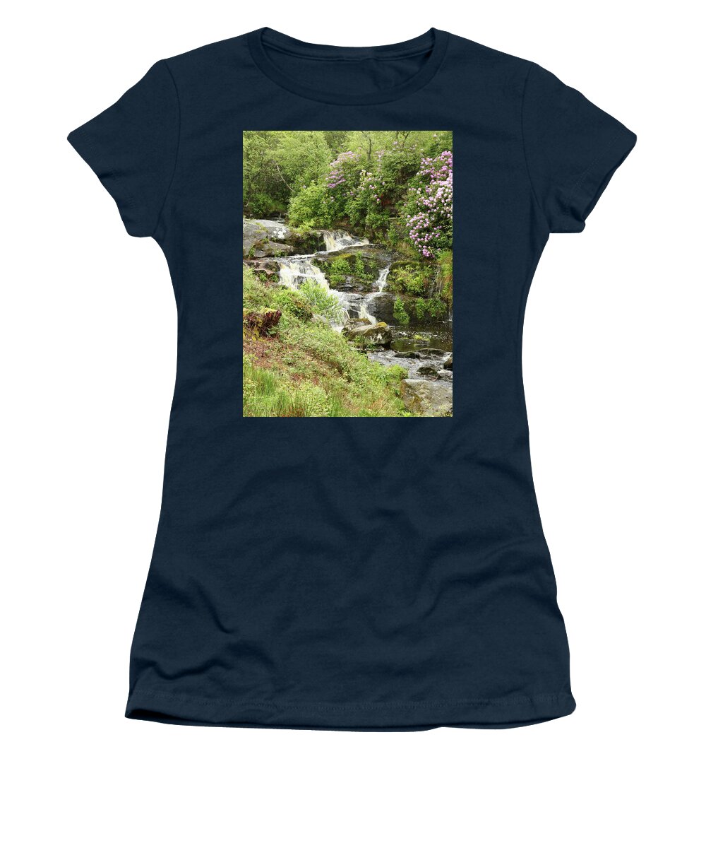 Waterfall Women's T-Shirt featuring the photograph Waterfall And Gardens by Jeff Townsend
