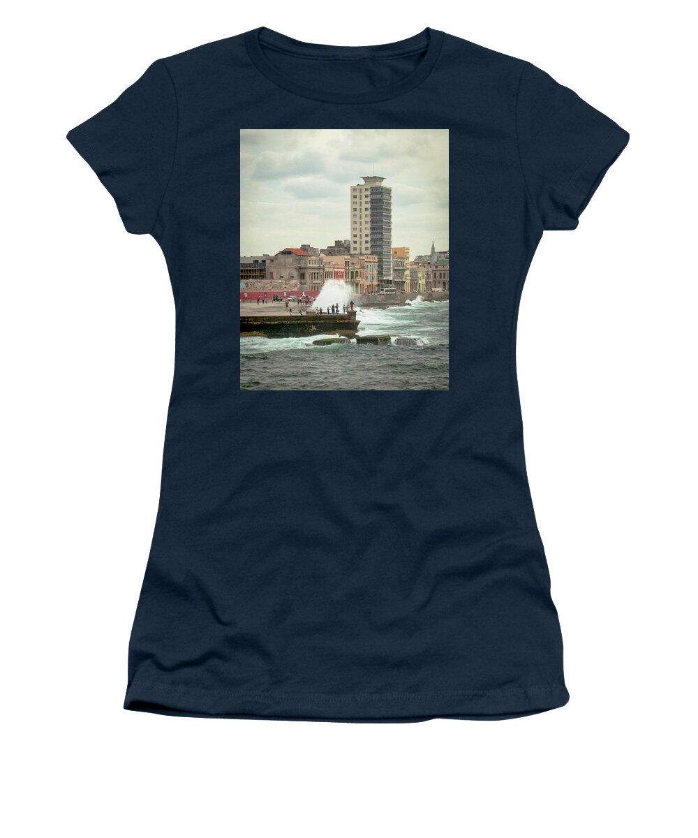 Tourism Women's T-Shirt featuring the photograph Wet Malecon by Laura Hedien