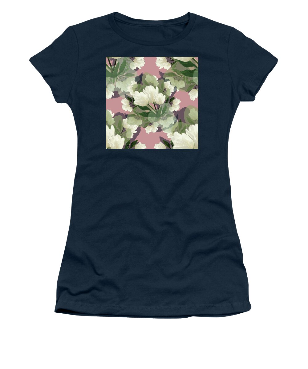 Glory Women's T-Shirt featuring the mixed media White Tulips - on pink by BFA Prints