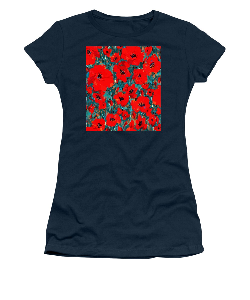 Red Poppies Women's T-Shirt featuring the digital art Wild Red Poppies by L Diane Johnson