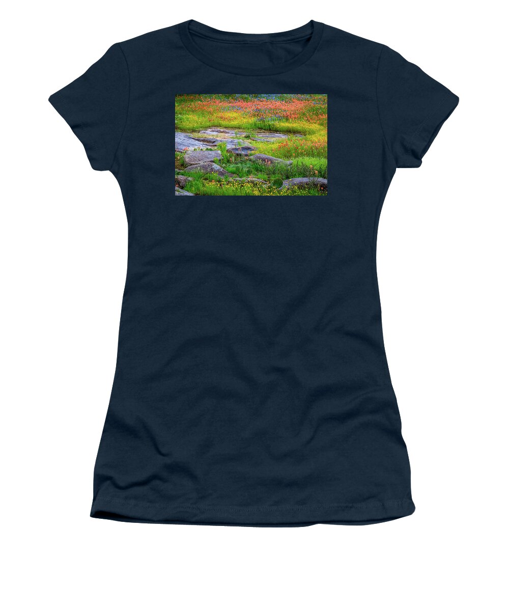 Texas Wildflowers Women's T-Shirt featuring the photograph Wildflower Rock by Johnny Boyd